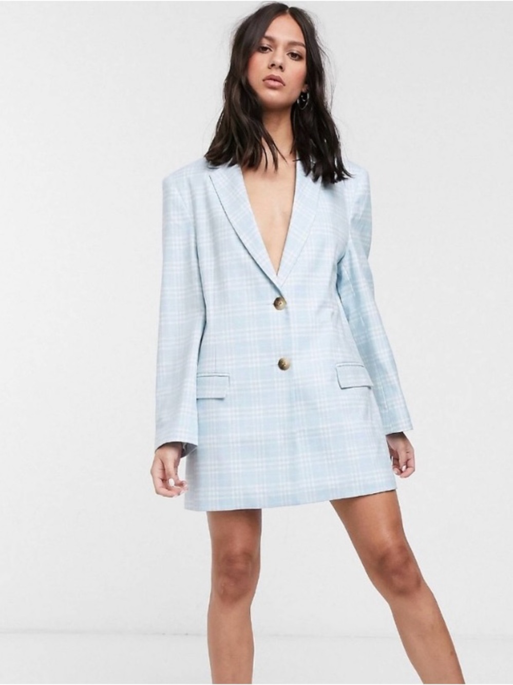 NWT ASOS Oversized Blazer in Blue/White Plaid, Size 6